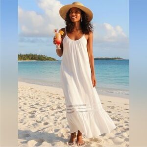 STITCHDROP Pismo Cotton Maxi Dress w Lace Inserts Boho Vacation M